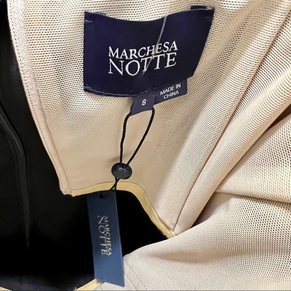 MARCHESA NOTTE Strapless Floral Tea Length Gown, Black, Size 8, NWT - Picture 14 of 17